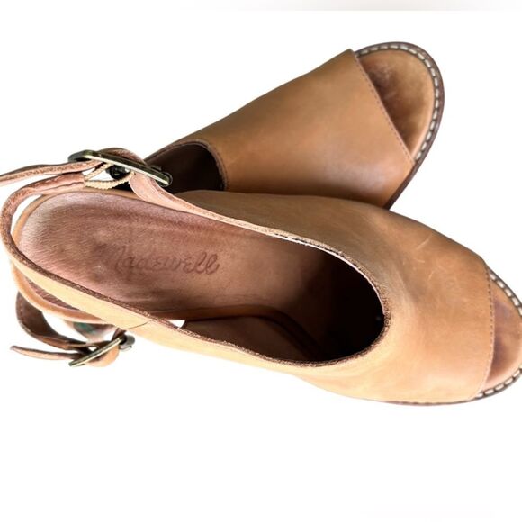 Madewell Tan Leather Peep-Toe Slingback Block Heel Sandals | Size 37 (6.5–7) - Picture 3 of 13